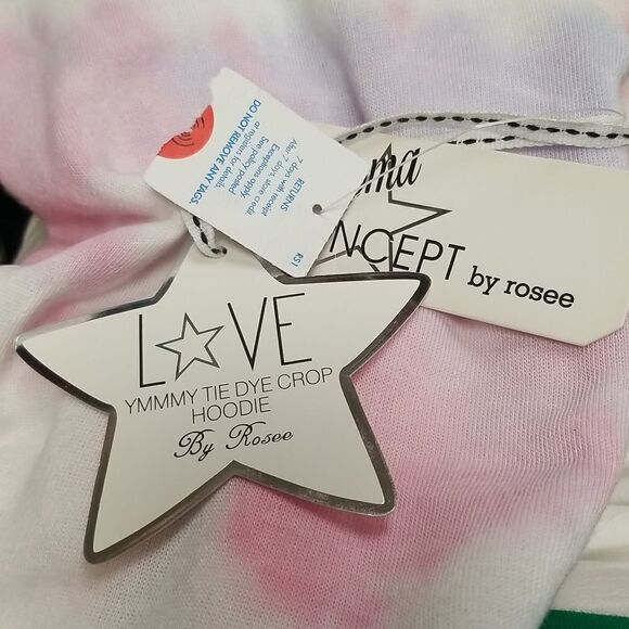 Roma Concept by Rosee YMMMY Crop Open Back Hoodie Pink Blue White Tie Dye SZ L - Picture 6 of 7